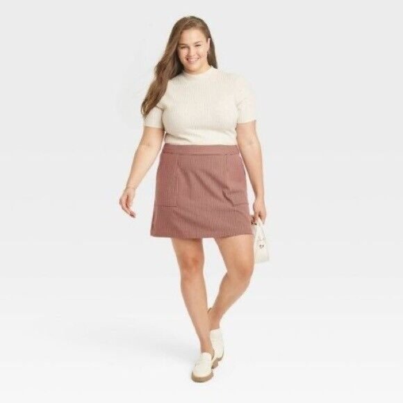 Womens A New Day Mini Skirt Brown Plaid High Rise Pockets Women’s Plus 3X NWT - Picture 1 of 1